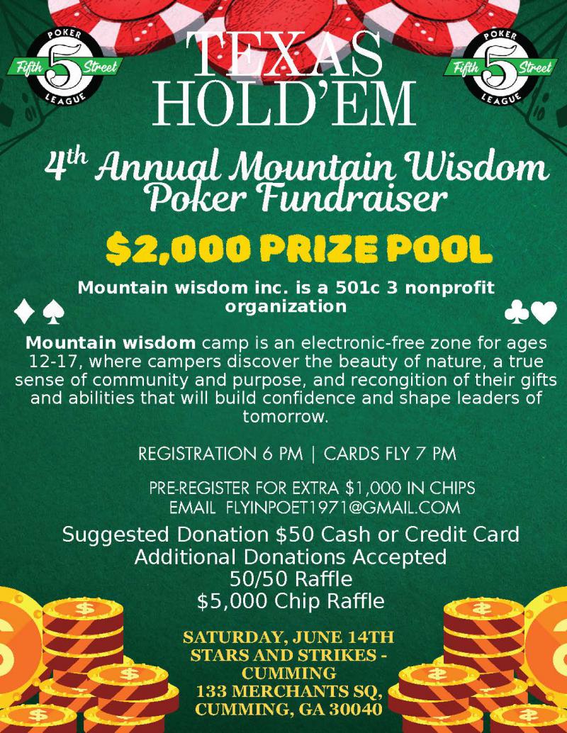 4th Annual Mountain Wisdom Poker Fundraiser - Stars and Strikes at 5thstreetpoker.com